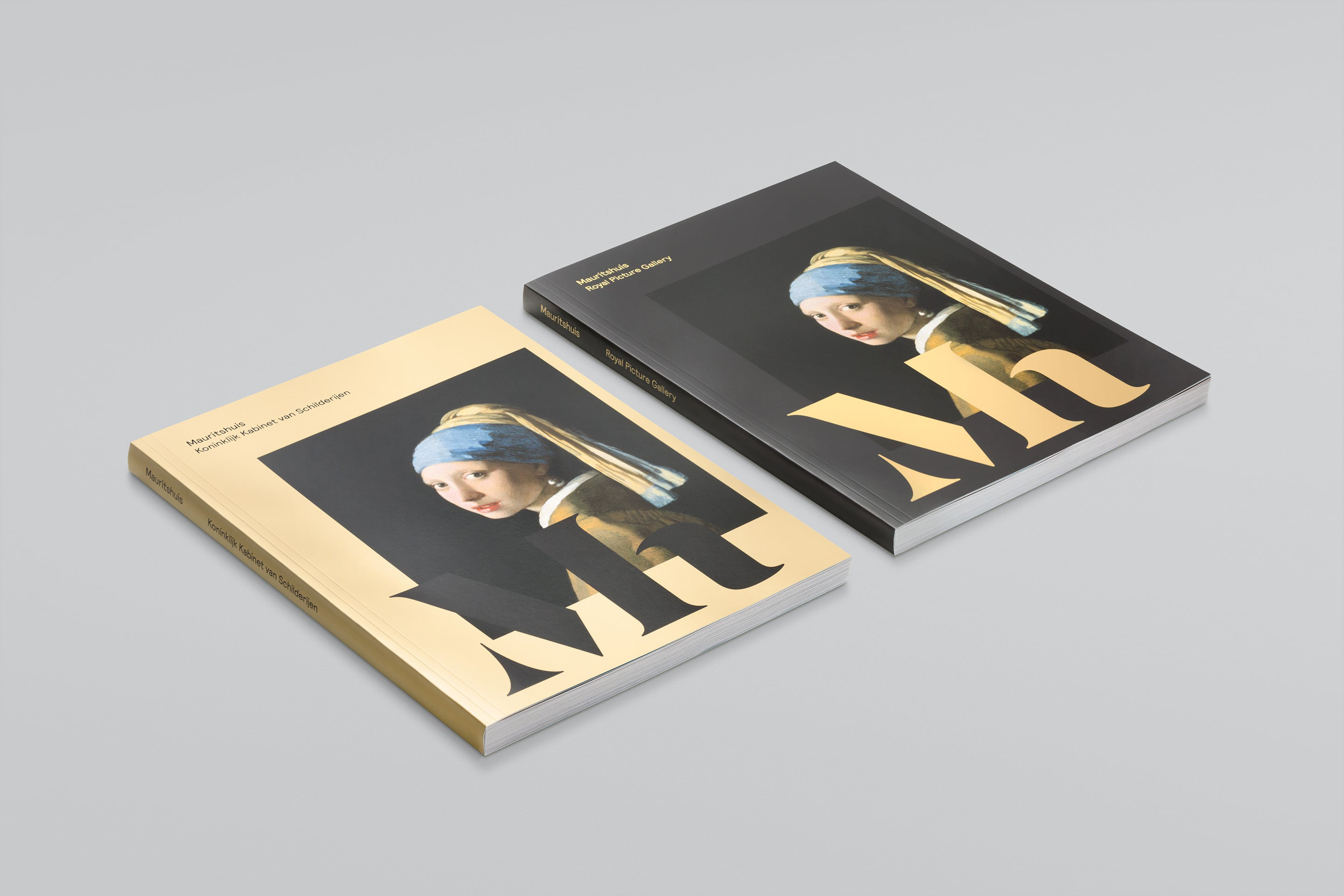 studio dumbar design visual brand identity for Mauritshuis Royal Picture Gallery Catologue design cover girl with the pearl earring monogram logo design cover