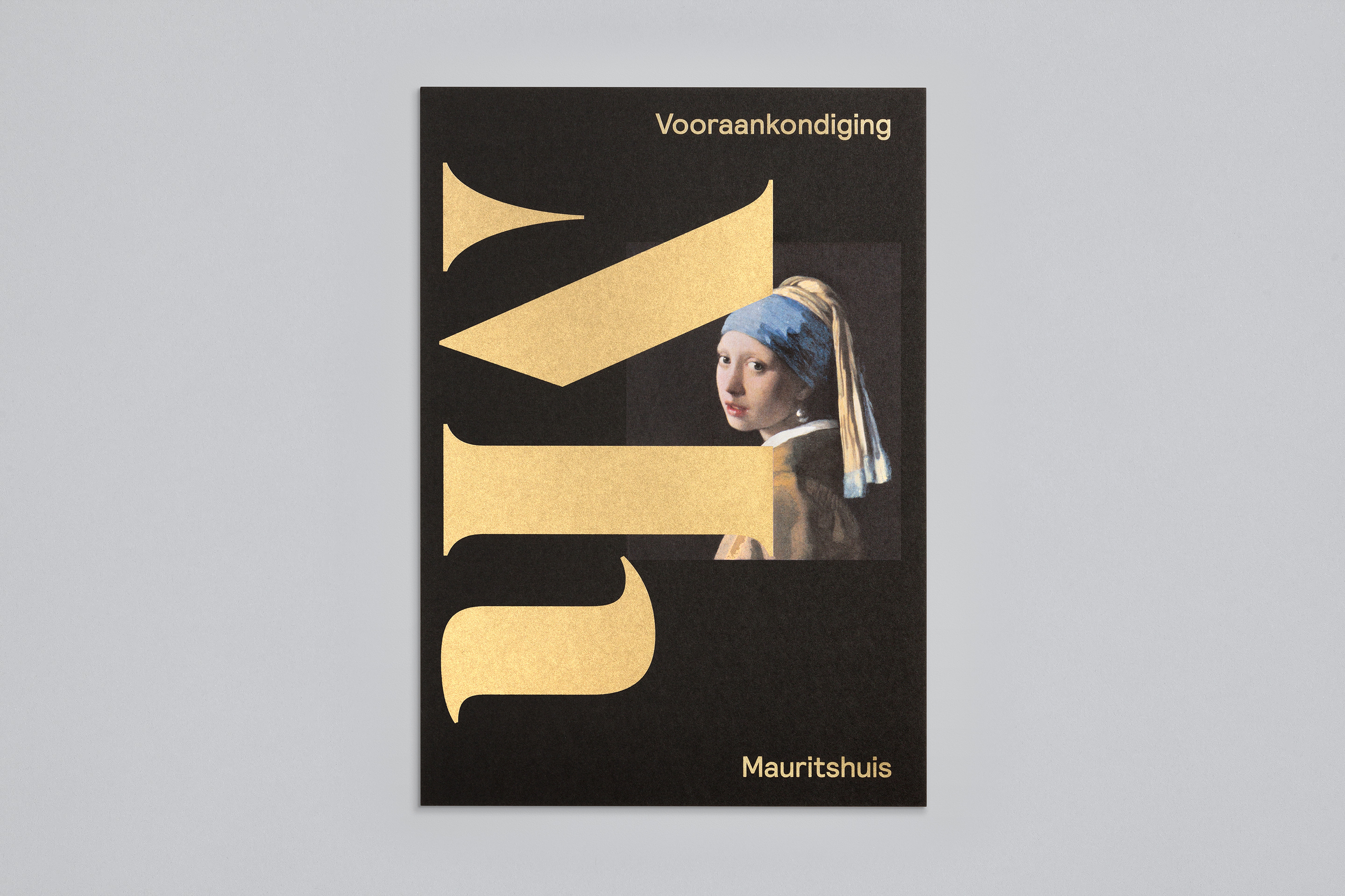 studio dumbar design visual brand identity for Mauritshuis Royal Picture Gallery  invitation design girl and pearl earring and monogram logo design