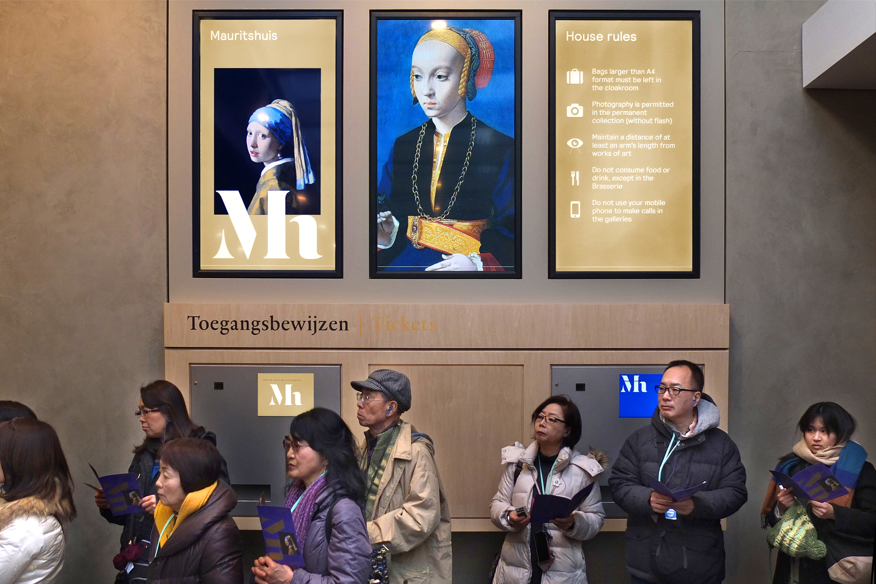 studio dumbar design visual brand identity for Mauritshuis Royal Picture Gallery  interior narrowcasting screen design