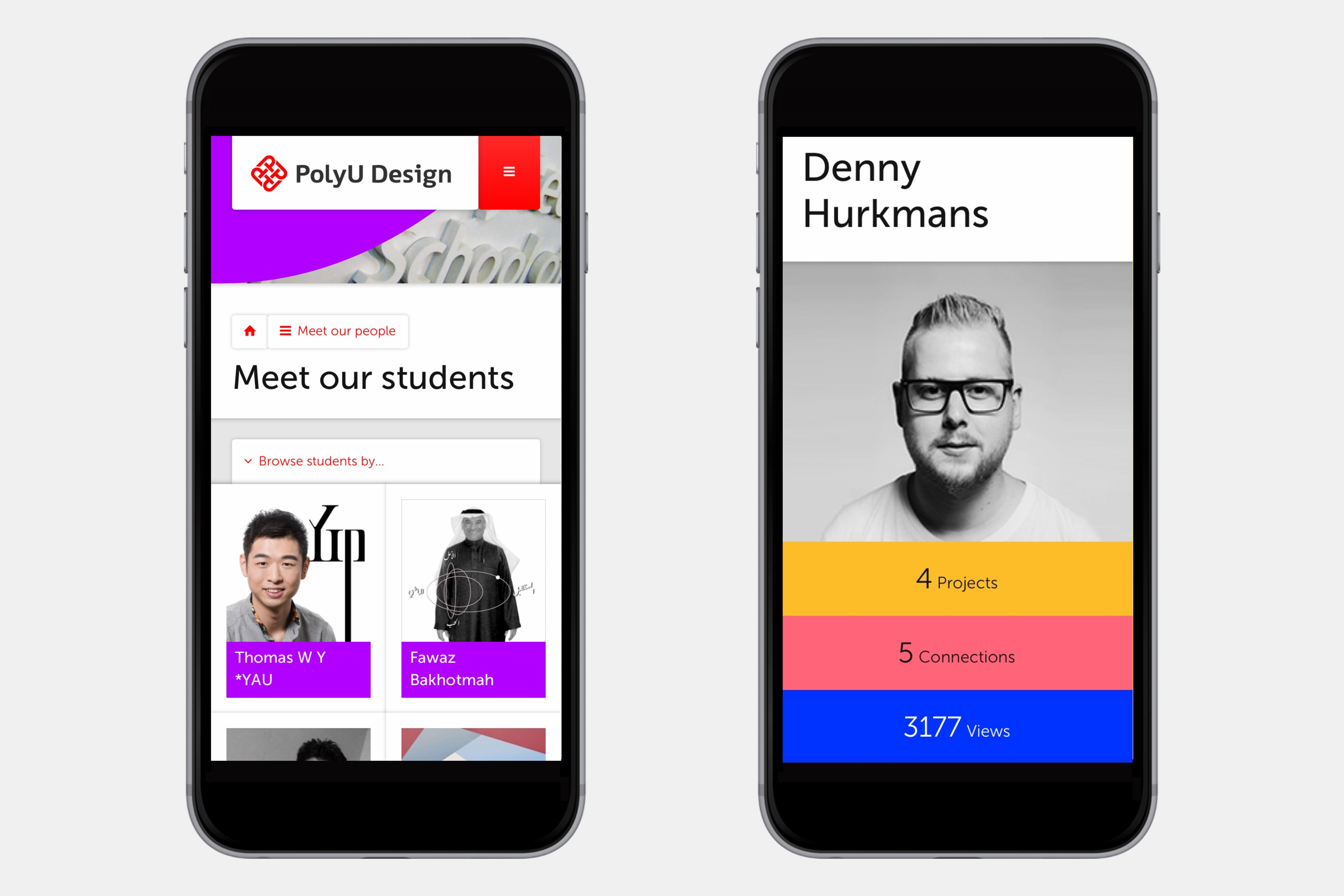 studio dumbar design website interface for Hong Kong Polytechnic University School of Design website design mobile
