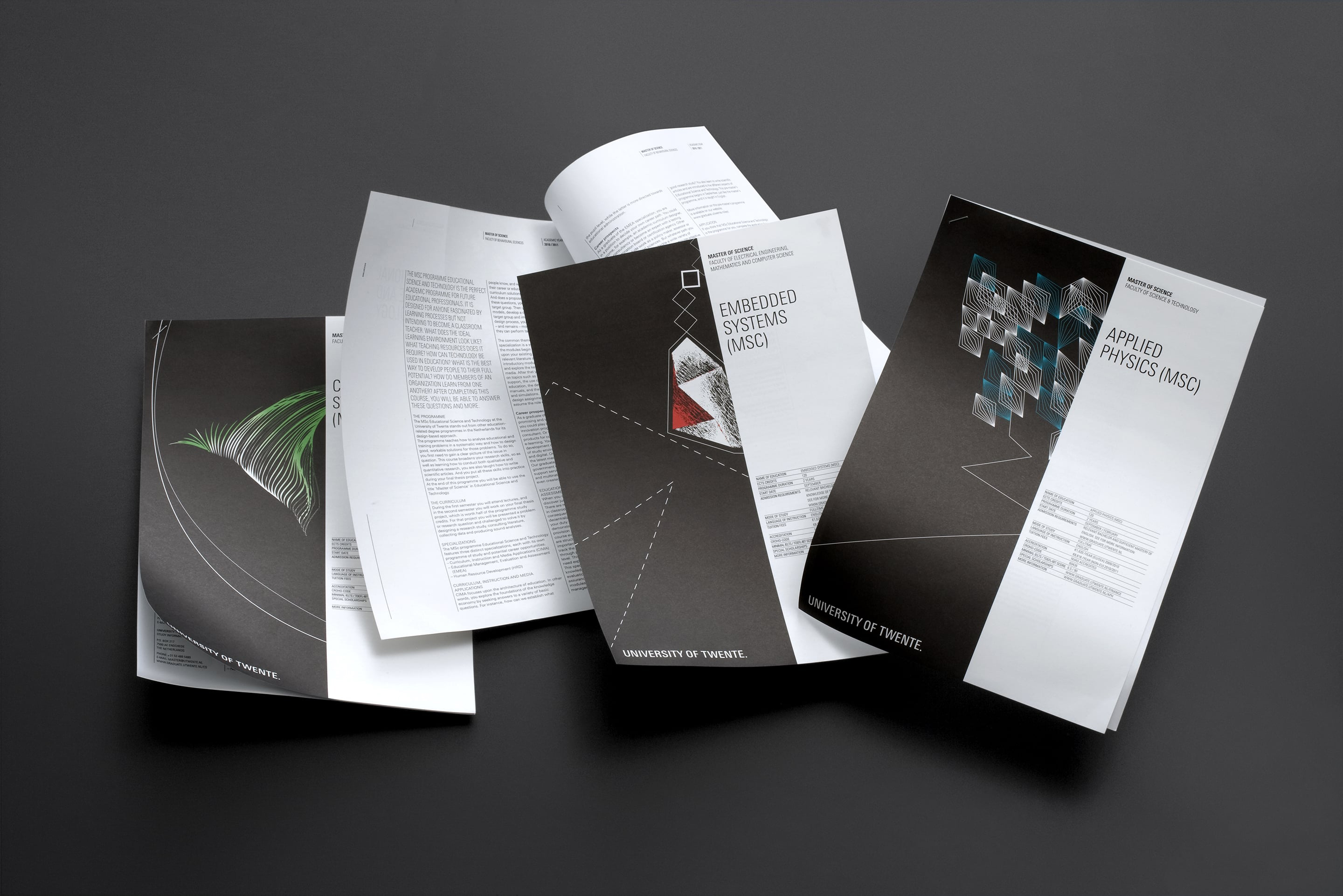studio dumbar design visual brand identity for University of Twente information flyers masters program with universe
