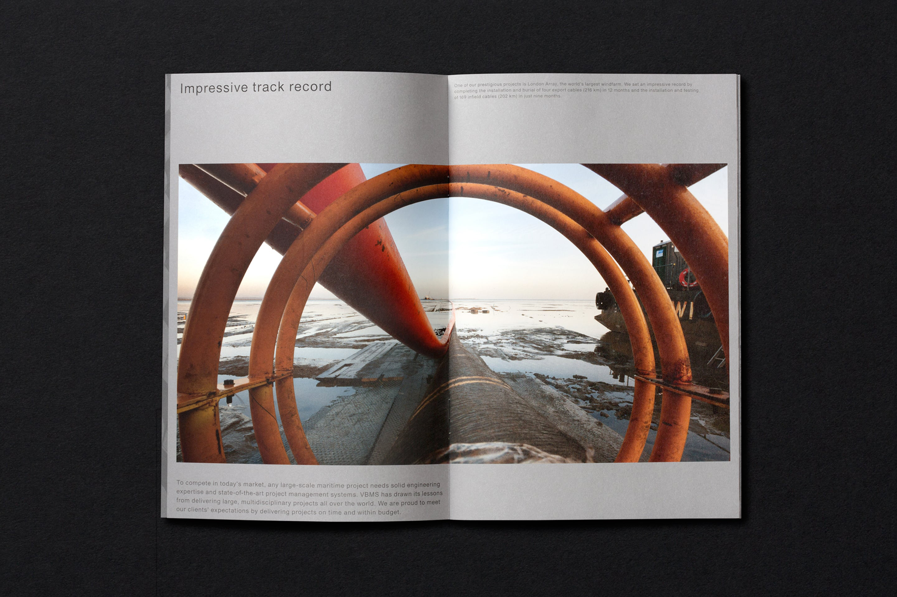 studio dumbar design visual brand identity for VBMS expert in offshore installations corporate brochure design spread